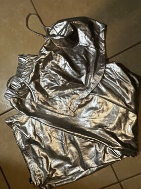 Metallic Silver Camisole and Shorts Set